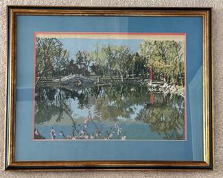 Antique Framed Needlepoint Art from the Orient Ancestral Piece | $400