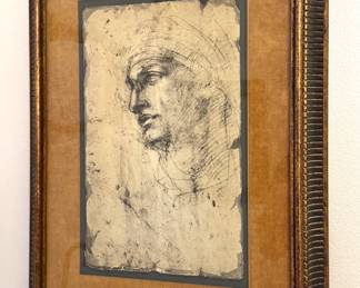 Framed Vintage Sketch Reproduction – Renaissance Style Portrait Study