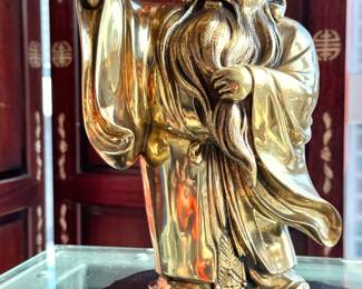 Close-Up of Brass Buddha Figure Lamp Base – Estate Find