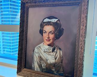Vintage 1969 Oil Portrait Painting by Jerrold in Ornate Gilt Frame