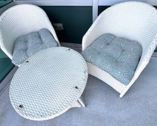 White Wicker Patio Dining Set with Glass Top Table – Outdoor Balcony Furniture