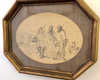 Vintage Religious Sketch Reproduction – Biblical Scene Framed Art
