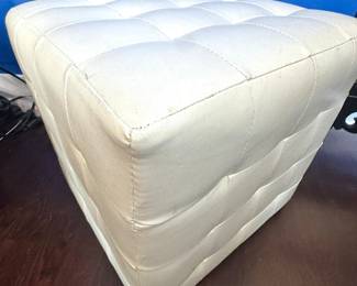 White Tufted Cube Ottoman – Modern Faux Leather Footrest / Seat (2010)
