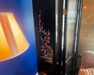 Vintage Two sided black lacquered folding screen Chinese 