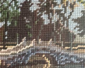 Handmade Needlepoint Wall Art – Park & Water Reflection, Framed