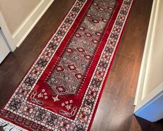 Persian Style Wool Runner Rug – Red & Black Geometric Design with Fringe (Hallway Runner)