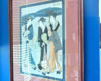 Framed Japanese Woodblock Print – Bijin-ga Women with Umbrella