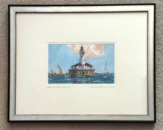 The Chicago Light 1917 – Nautical Lighthouse Artwork with Sailboats 