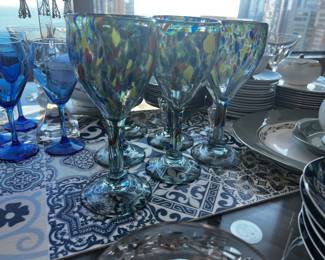 color glass hand blown water goblets