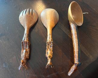 hand carved wooden salad mixers serving spoon