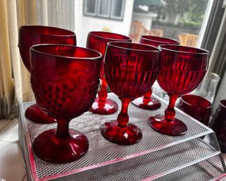 MCM Anchor Hocking King Ruby Red Bubble Glass set