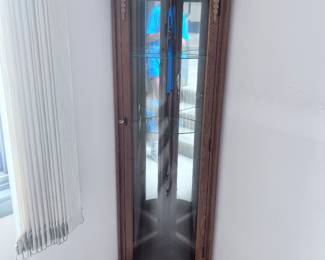 Vintage Corner Curio Display Cabinet with Glass Door and Shelves