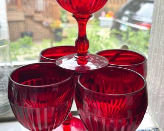 MCM Anchor Hocking King Ruby Red Bubble Glass set