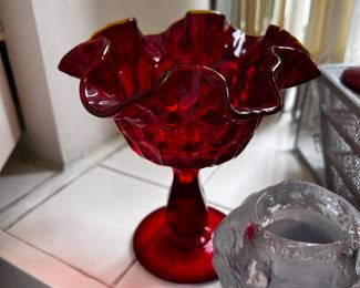MCM Anchor Hocking King Ruby Red Bubble Glass set