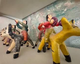 Traditional Mexican folk art figures 'Barro Betus" tanala Santa Cruz de la Huertas