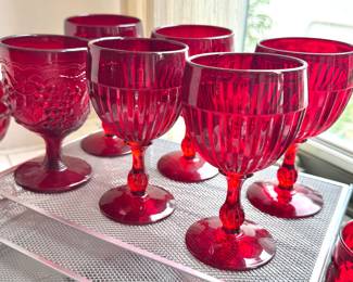 MCM Anchor Hocking King Ruby Red Bubble Glass set