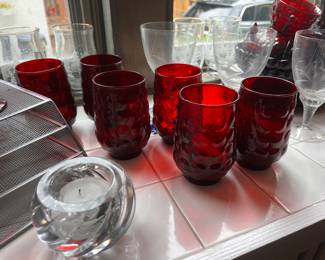 MCM Anchor Hocking King Ruby Red Bubble Glass set