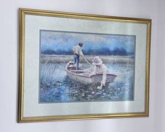 Signed R. Yolan Pastel Artwork – Lakeside Scene