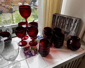 MCM Anchor Hocking King Ruby Red Bubble Glass set