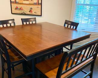 Square table with bench and chairs
