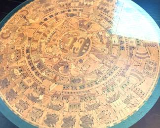 Mexican Aztec puzzle table with glass top
