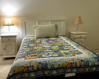 Guest room bedroom set. White. Headboard, side tables.