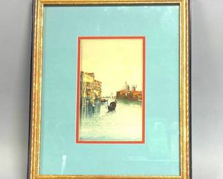 Beautifully matted and framed original watercolor Venice boat scene by Andrea Biondetti (Italy 1851-1946)