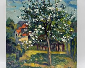 Original unframed oil on canvas "Flowering Garden" by H. Curcuru