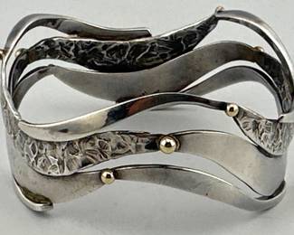 Sterling, 14kt modernist bangle