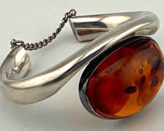 Handsome signed sterling, amber Modernist bracelet