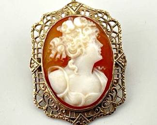 10kt white gold filigree cameo pin/pendant
