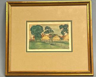 Framed antique watercolor dated 1910
