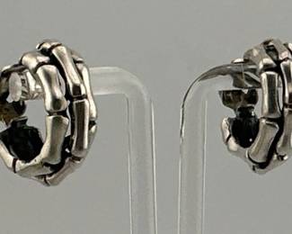 Chunky Mexican sterling silver bamboo hoop earrings