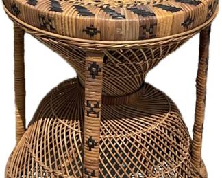 Mid-Century rattan hourglass shape side table or stool