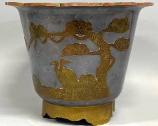 Pewter and brass overlay jardinaire