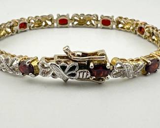 Sterling bracelet with red stones (garnets?)
