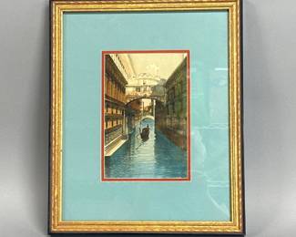 Beautifully matted and framed original watercolor Venice boat scene