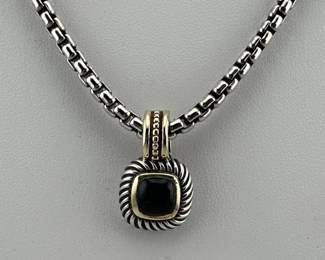 David Yurman sterling, 14kt onyx pendant with cable chain
