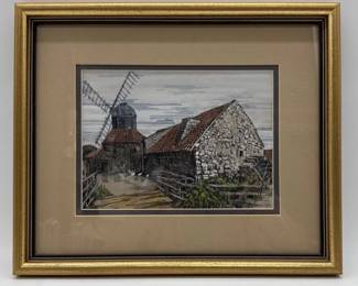 Signed watercolor windmill at Haarlam (Dutch)