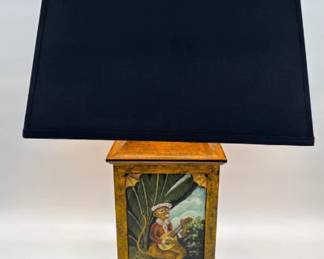 Asian Dynasty painted column monkey lamp