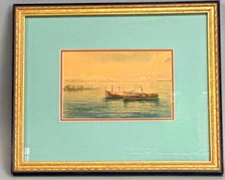  Beautifully matted and framed original watercolor boat scene