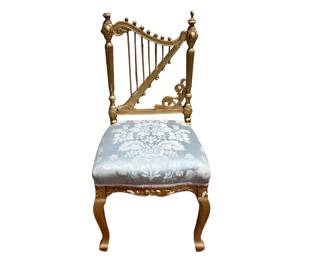Gold painted music chair with silk damask upholstered seat