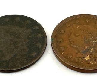 Lot of 2 Large Cent coins 1848 and 1822