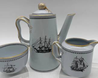 Spode "Trade Winds" coffee pot, creamer, sugar