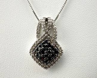 White and black diamond pendant sterling necklace