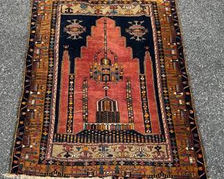 
Turkish wool prayer rug has Turkish knot pile; 46"W x 77”L