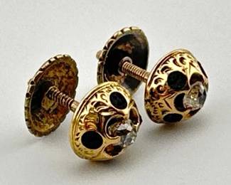 Rare Victorian 14kt mine cut diamond studs; 1/5 ctw.