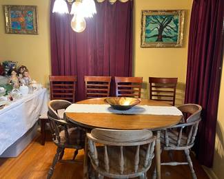 Round table, dining chairs 