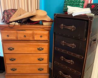 solid maple small chest of drawers and leather chest of drawers