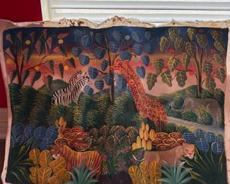 Vintage Haitian folk art painting unframed